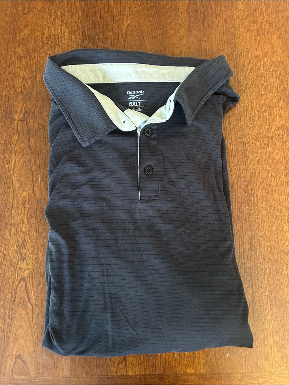 Reebok Men's Dark Grey Polo with Navy Stripes